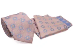 Blue Pink Floral Pattern Tie and Pocket Square Set