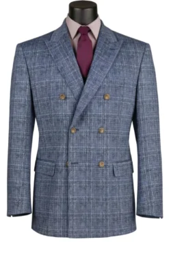 Blue Regular Fit Glen Plaid Double Breasted Blazer