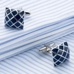 Blue Criss-Cross Pattern Cufflinks