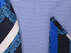 Blue French Cuff Mini-Houndstooth Dress Shirt Set with Tie and Handkerchief