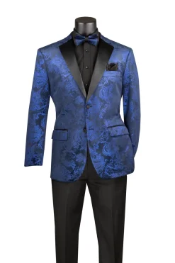 Blue Modern Fit Velvet Jacket Metallic Design