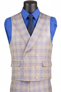 Blue Modern Fit Windowpane Peak Lapel 3 Piece Suit