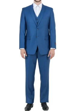 Blue 3 Piece Modern Fit Suit 2 Button V-Neck Vest