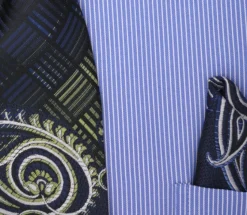 Blue Pin Striped Dress Shirt Set with Tie and Handkerchief