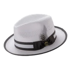 Braided Fedora Hat with Ribbon Band - White/Gray