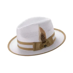 Braided Fedora Hat with Ribbon Band - White/Mustard