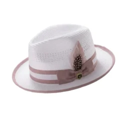 Braided Fedora Hat with Ribbon Band - White/Blush