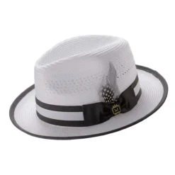 Braided Fedora Hat with Ribbon Band - White/Gray