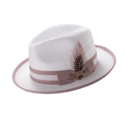Braided Fedora Hat with Ribbon Band - White/Blush
