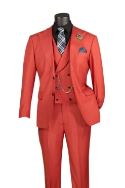 Brick Red Modern Fit 3 Piece Suit with Vest and Adjustable Waistband Pants