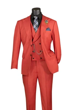 Brick Red Modern Fit 3 Piece Suit with Vest and Adjustable Waistband Pants