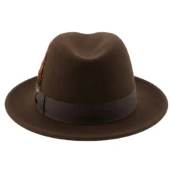 Brooklyn Collection - Wool Felt Crushable Fedora with Feather Accent in Brown