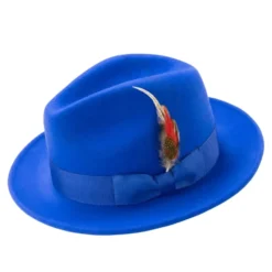 Brooklyn Collection - Wool Felt Crushable Fedora with Feather Accent in Royal