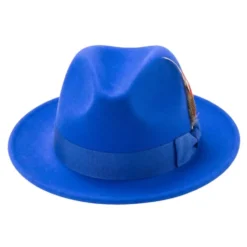 Brooklyn Collection - Wool Felt Crushable Fedora with Feather Accent in Royal