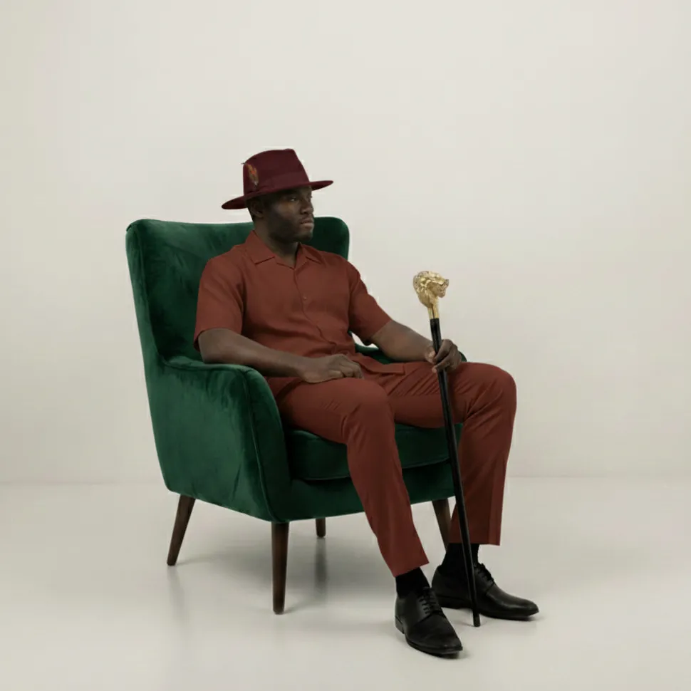 Brooklyn Collection - Wool Felt Crushable Fedora with Feather Accent in Burgundy