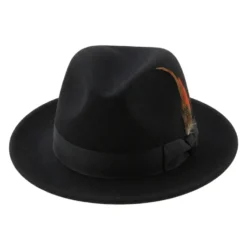 Brooklyn Collection - Wool Felt Crushable Fedora with Feather Accent in Black