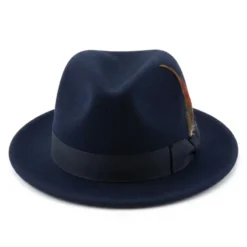 Brooklyn Collection - Wool Felt Crushable Fedora with Feather Accent in Navy