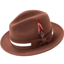 Brown Wool Felt Fedora with Band and Ribbon