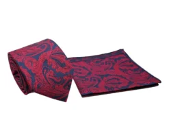 Burgundy Paisley Design Men's Tie and Pocket Square Set