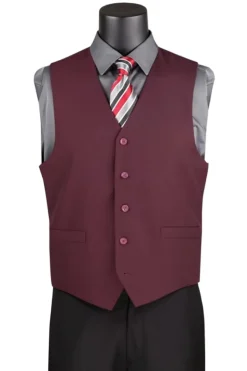 Burgundy Slim Fit Vest Single Breasted 5 Button Design