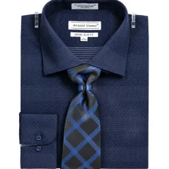 Button Cuff Slim Fit Mini Dots Dress Shirt Set Navy