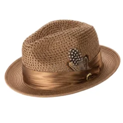 Cappuccino Solid Color Pinch Braided Fedora With Matching Satin Ribbon