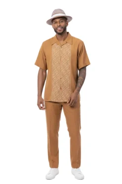 Cappuccino Geometric Panel Short Sleeve Walking Suit