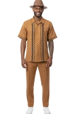 Cappuccino Tonal Panel Short Sleeve Walking Suit