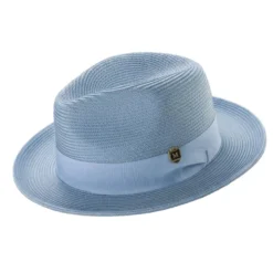 Carolina Blue Braided Wide Brim Pinch Fedora Matching Grosgrain Ribbon