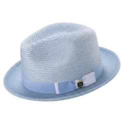 Carolina Blue Men's Two-Tone Braided Pinch Fedora with Grosgrain Ribbon