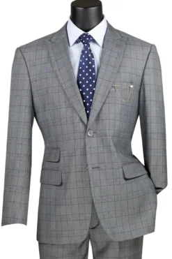 Catania Collection - Modern Fit Windowpane Suit 2 Piece in Medium Gray