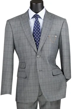 Catania Collection - Modern Fit Windowpane Suit 2 Piece in Medium Gray