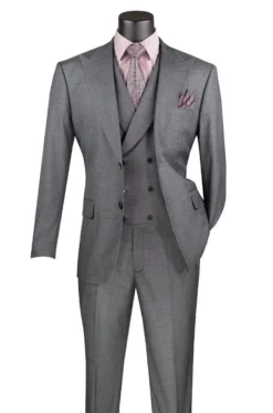 Charcoal Modern Fit 3 Piece Suit with Vest and Adjustable Waistband Pants