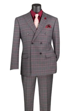 Charcoal Modern Fit Double Breasted Glen Plaid Peak Lapel 2 Piece Suit