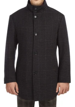Charcoal Wool Blended Quilted Overcoat Slim Fit with Detachable Bib