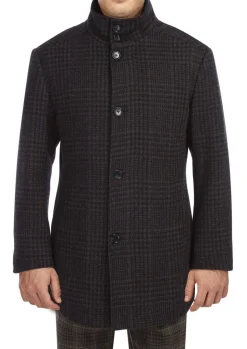 Charcoal Wool Blended Quilted Overcoat Slim Fit with Detachable Bib