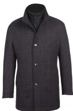 Charcoal Wool Blended Quilted Overcoat Slim Fit with Detachable Bib