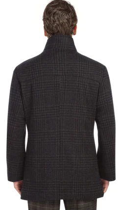 Charcoal Wool Blended Quilted Overcoat Slim Fit with Detachable Bib