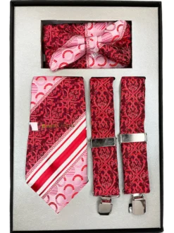 Cherry Men's Accessory Box Bow Tie, Necktie, Pocket Square, Suspender 4 Piece Set