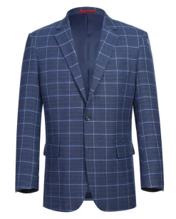 Classic Regular Fit Blazer Windowpane Pattern in Blue