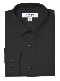Classic Regular Fit Cotton Convertible Cuff Dress Shirt In Black