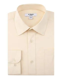 Classic Regular Fit Cotton Convertible Cuff Dress Shirt In Beige