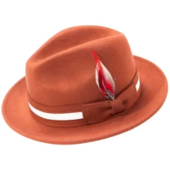 Cognac Wool Felt Fedora with Band and Ribbon