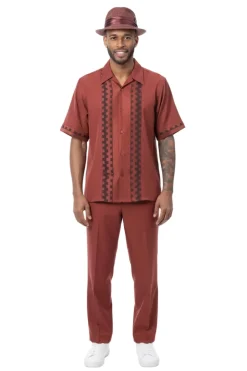 Cognac Tonal Panel Short Sleeve Walking Suit