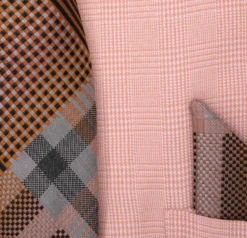 Coral Windowpane Dress Shirt Set with Tie and Handkerchief