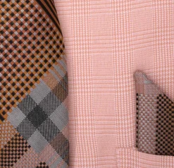 Coral Windowpane Dress Shirt Set with Tie and Handkerchief