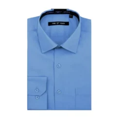Cotton Blend Dress Shirt Regular Fit In Light Blue