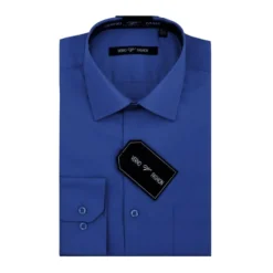 Cotton Blend Dress Shirt Regular Fit In Royal Blue