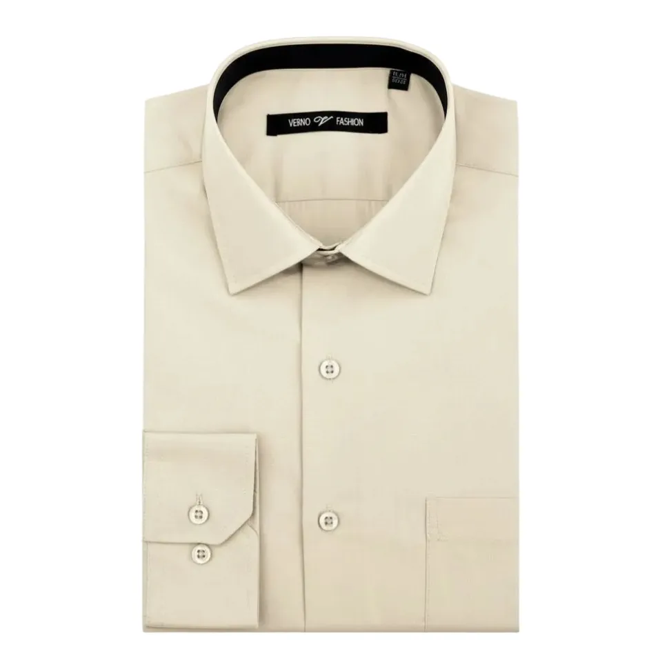 Cotton Blend Dress Shirt Regular Fit In Taupe