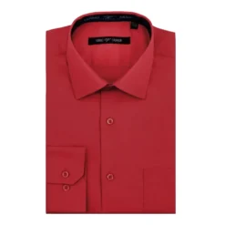 Cotton Blend Dress Shirt Regular Fit In Brick Red